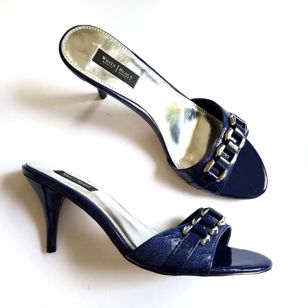 WHBM blue silver slip on backless sandal s…